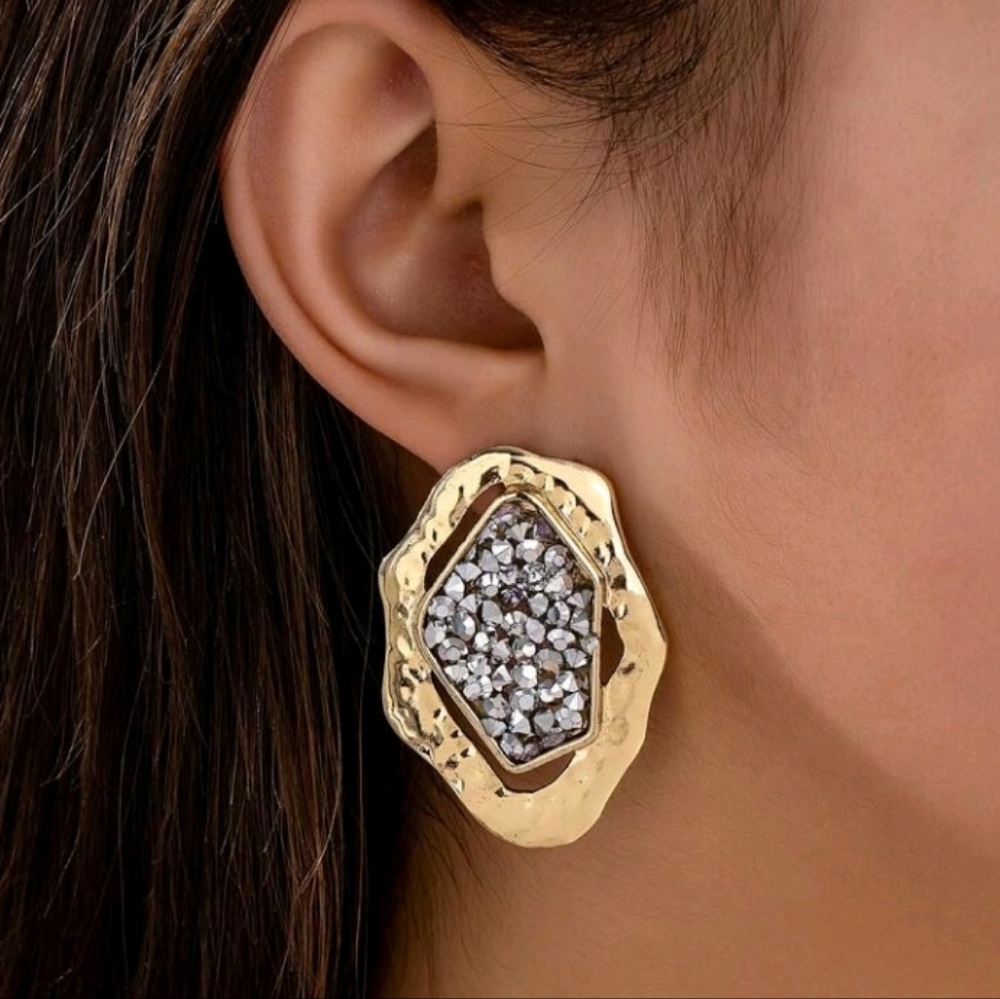 NEW! 14K Gold And Silver Plated Statement Crystals Accents Earrings